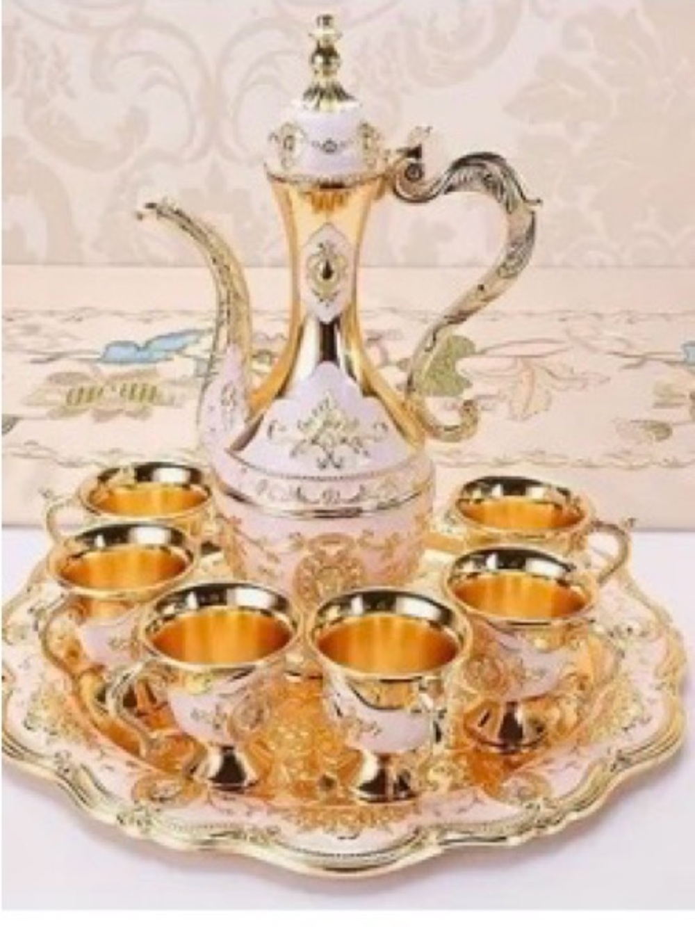 New inbox Elegant Gold and white Turkish Coffee Set - 8 piece set